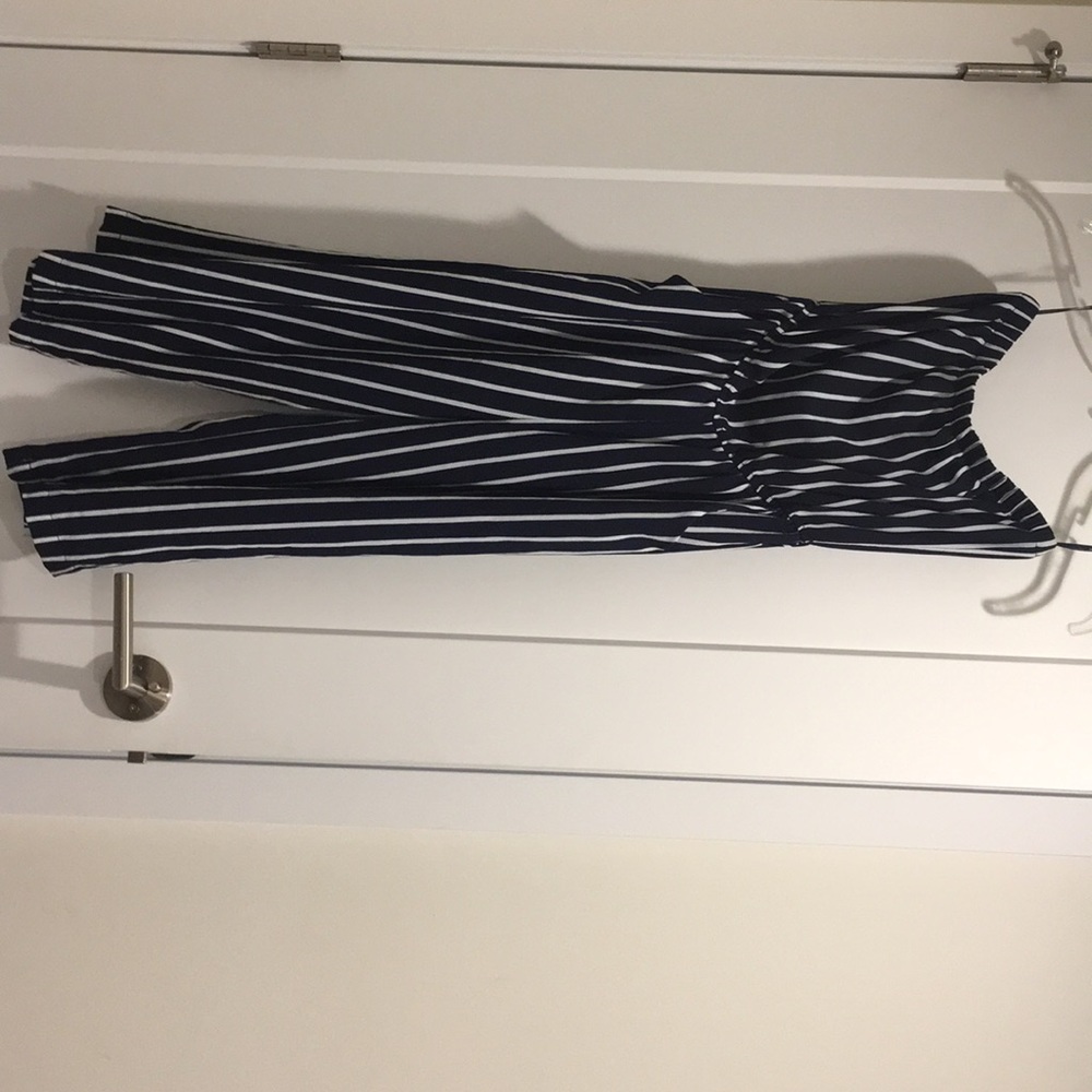 Strapless Blue and White Striped Romper